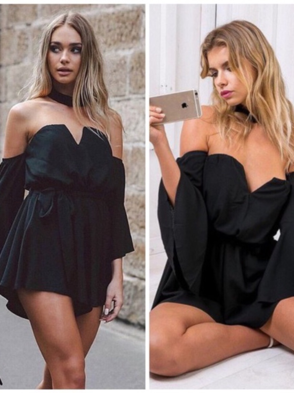 The Clothing Company Black Flowy Romper with Tie, Collar, and V Neck Line